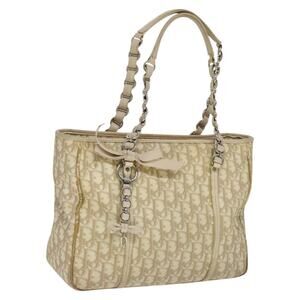 DIOR Trotter Canvas Romantic Shoulder Bag Pvc Beige Silver